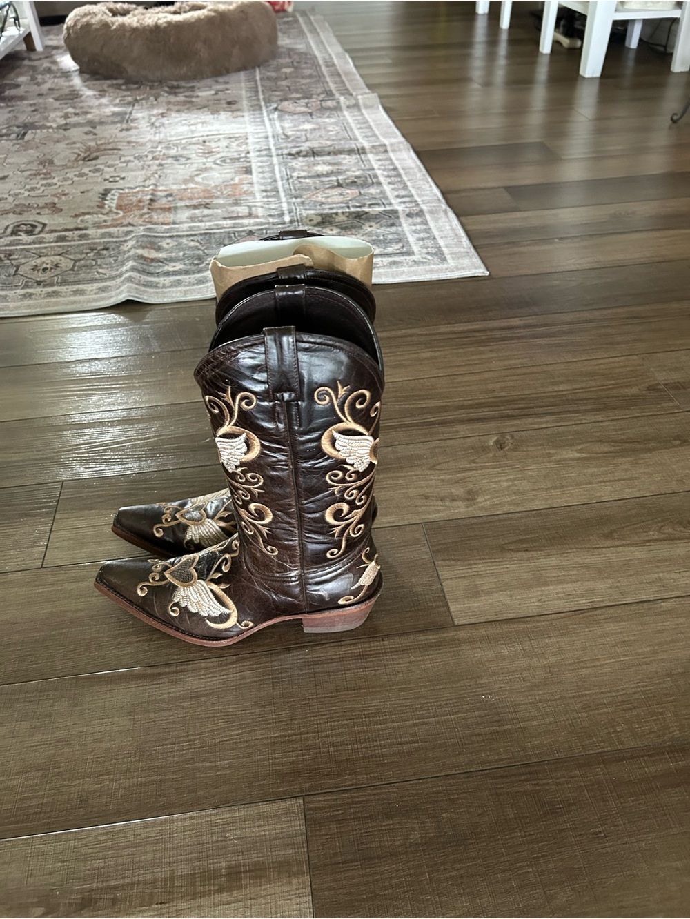 Brown Embroidered Western Heeled Boots